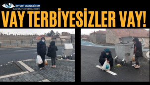 Vay Terbiyesizler Vay! Evinden getirdiği yiyecekleri çöp konteynerinden toplamış gibi yaptı