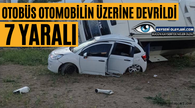 Otobüs Otomobilin Üzerine Devrildi: 7 Yaralı