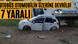 Otobüs Otomobilin Üzerine Devrildi: 7 Yaralı