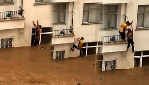 Selde mahsur kalan çift ipe tırmanarak kurtulmuş! Filmleri aratmayan anlar