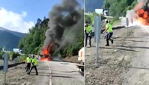 Selin vurduğu Kastamonu'nun Bozkurt ilçesine yardım malzemesi taşınan TIR'da yangın