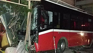 Yoldan çıkan otobüs ağacı parçaladı, markete daldı!