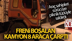 Güngören'de freni boşalan kamyon 8 araca çarptı...Araç sahipleri sürücüye piknik tüpüyle saldırdı