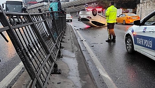 Takla atan araçtan çıkmayı başarıp olay yerinden kaçtı!