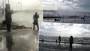 Dalgalar yükseldi! Selfie için Caddebostan Sahili'ne koştular