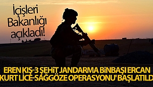 İçişleri Bakanlığı açıkladı! 'Eren Kış-3 Şehit Jandarma Binbaşı Ercan Kurt Lice-Sağ göze Operasyonu' başlatıldı
