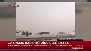 Kum fırtınası çıkınca 30 araç birbirine girdi Karayolu kapatıldı