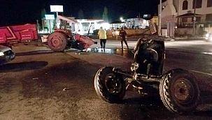 TIR'la çarpışan traktör ikiye bölündü