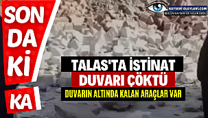  Kayseri'de istinat duvarı çöktü Duvarın altında araçlar kaldı