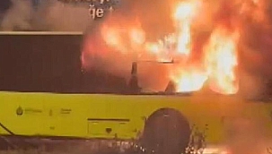 Başakşehir'de park halindeki İETT otobüsü alev alev yandı