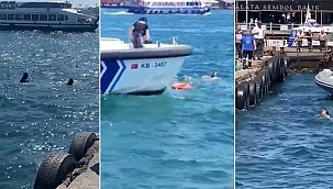 Haliç'te ilginç anlar! Can simidinden ve dalgıçtan "imdat" diyerek kaçtı