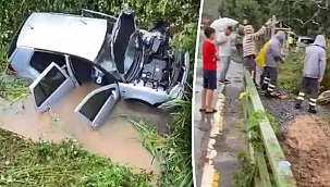 Beykoz'da otomobil dereye uçtu