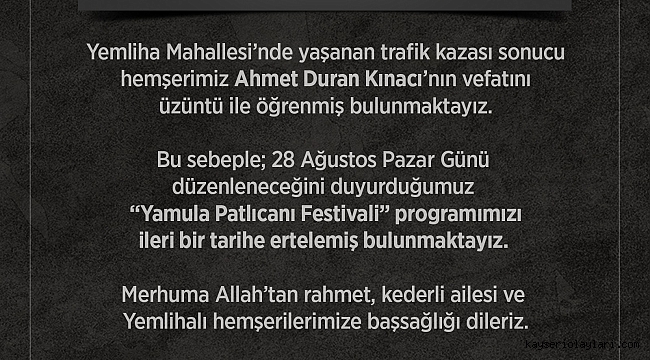 'Yamula Patlıcanı Festivali' ertelendi