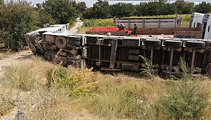 Domates yüklü tır devrildi: 1 yaralı