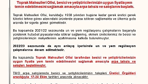 TMO ARPA TAHSİS VE SATIŞLARINI BAŞLATTI