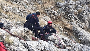 UÇURUMDA MAHSUR KALAN 3 KEÇİYİ İTFAİYE EKİPLERİ KURTARDI