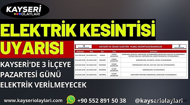 Kayseri Dikkat! Elektrik Kesintisi Uyarısı