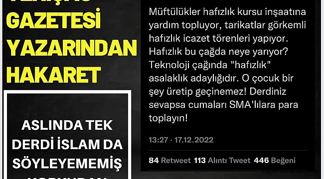 YENİÇAĞ GAZETESİ YAZARINDAN HAKARET