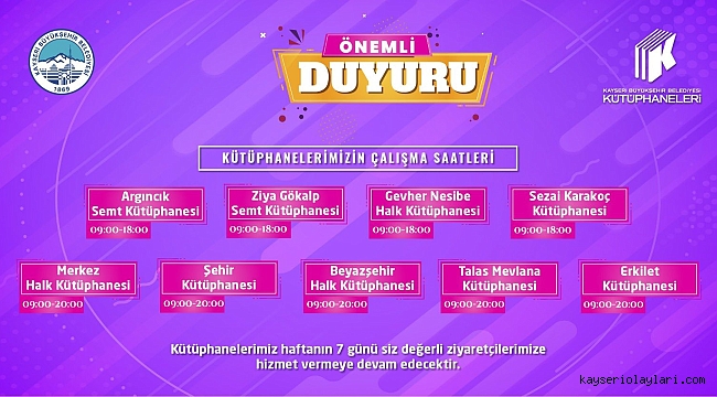 BÜYÜKŞEHİR KÜTÜPHANELERİ'NDE YENİ SAAT DÜZENLEMESİ