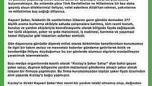 KAYSERİ ŞEKER'DEN AÇIKLAMA