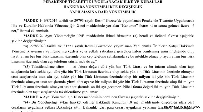 CEP TELEFONU VE TAŞIT SATIŞLARINDA TAKSİT SÜRELERİ DEĞİŞTİ