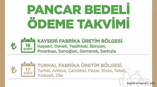 KAYSERİ ŞEKER ÇİFTÇİSİNİ SEVİNDİRECEK